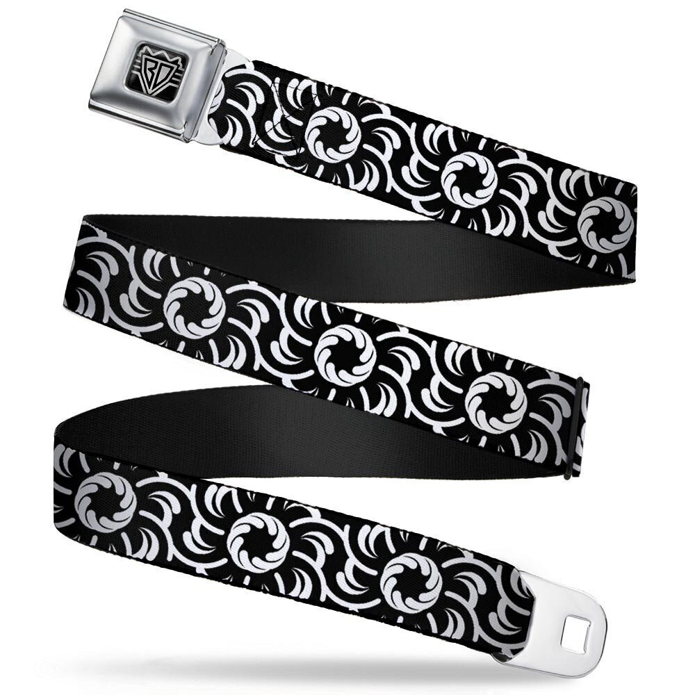 4269 Seatbelt Belt - Floral Pinwheel Black/White - 1.0" Wide - 20-36 Inches